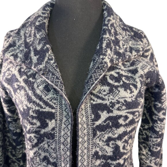 A. Ida Size Small Wool Blend Blue and Gray Pattern Cardigan Sweater - Picture 2 of 8